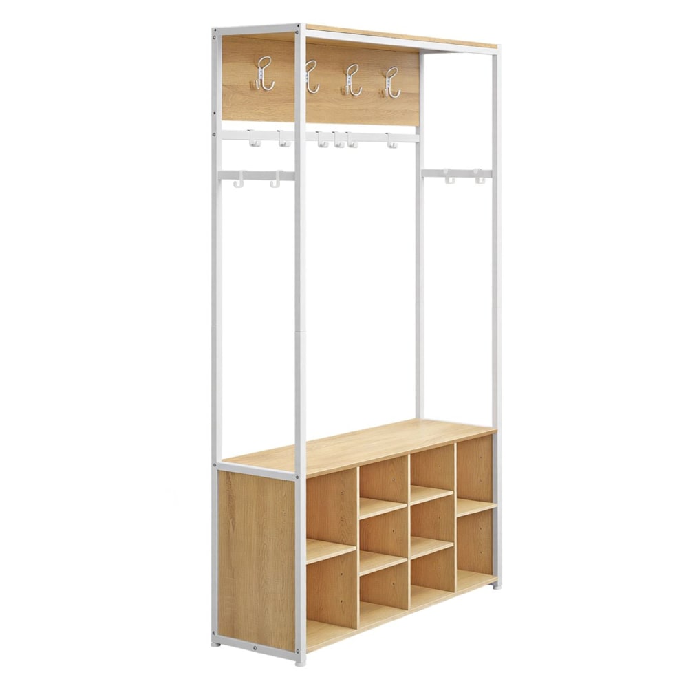 Meuble d’entrée avec étagères cadre en acier chêne doré et blanc