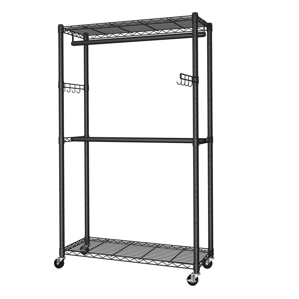 Portant mobile en acier penderie armoir avec crochets réglables noir Portant mobile en acier penderie armoir avec crochets réglables noir