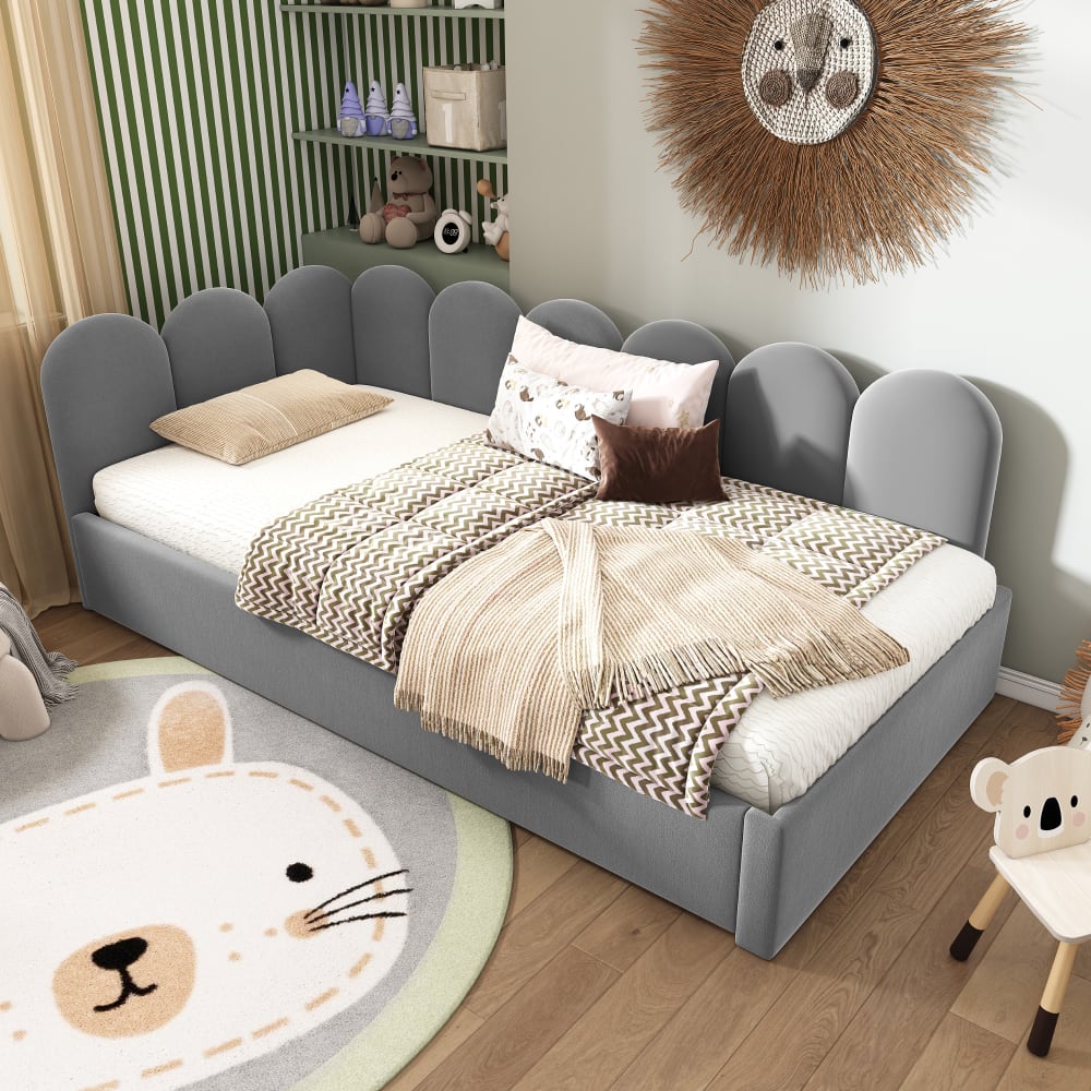 Kinderbett aus Samt mit Ausziehbett 90x200 cm, grau - Maisons Du