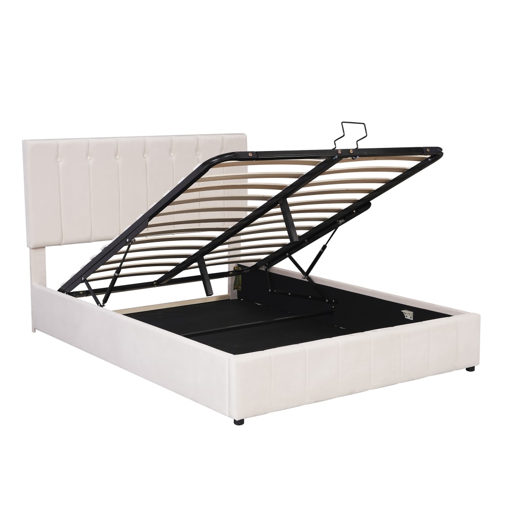 OKWISH Polsterbett aus Samt mit Stauraum und Lattenrost 140x200 cm, weiß - Samt