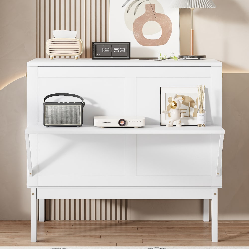 Lit escamotable en bois blanc avec rangement 90 x 200 cm