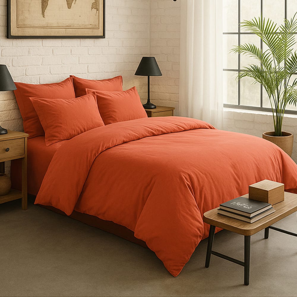 Taie d'oreiller percale de coton terre de sienne 50x70 cm — vue 4