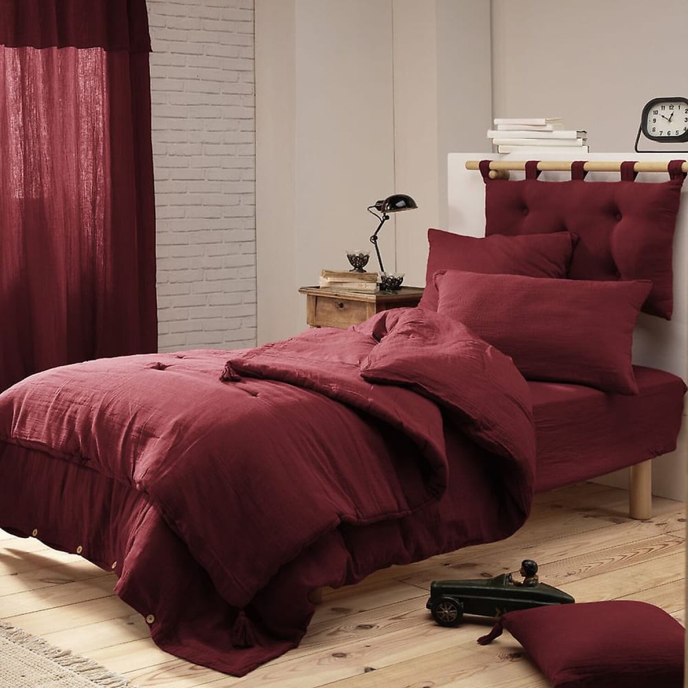Taie d'oreiller 100 % en gaze de coton 50x70 cm lie de vin — vue 3