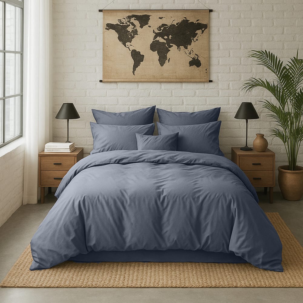 Drap housse percale de coton bleu forever 140x190 cm — vue 4