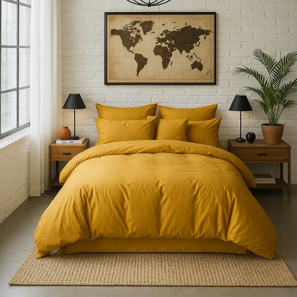 Drap housse percale de coton jaune moutarde 140x190 cm — vue 4