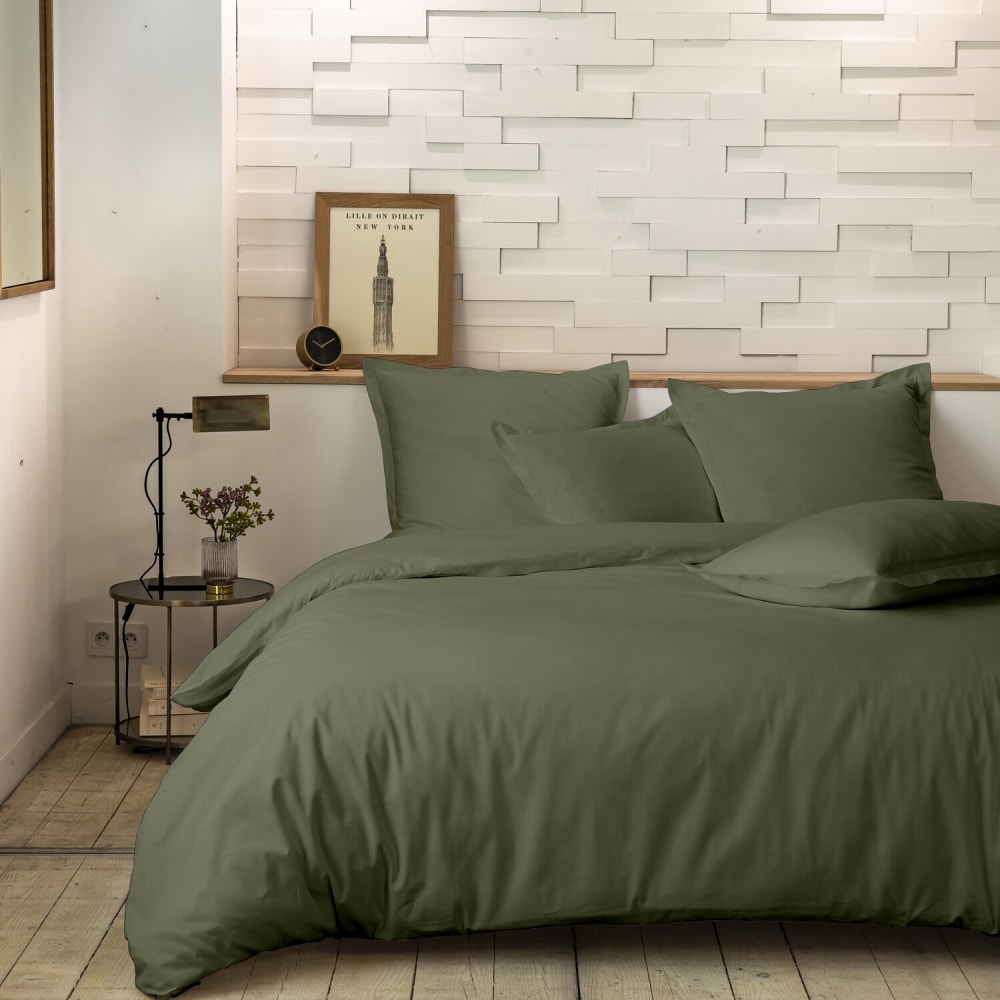 Drap housse percale de coton kaki 160x200 cm — vue 4