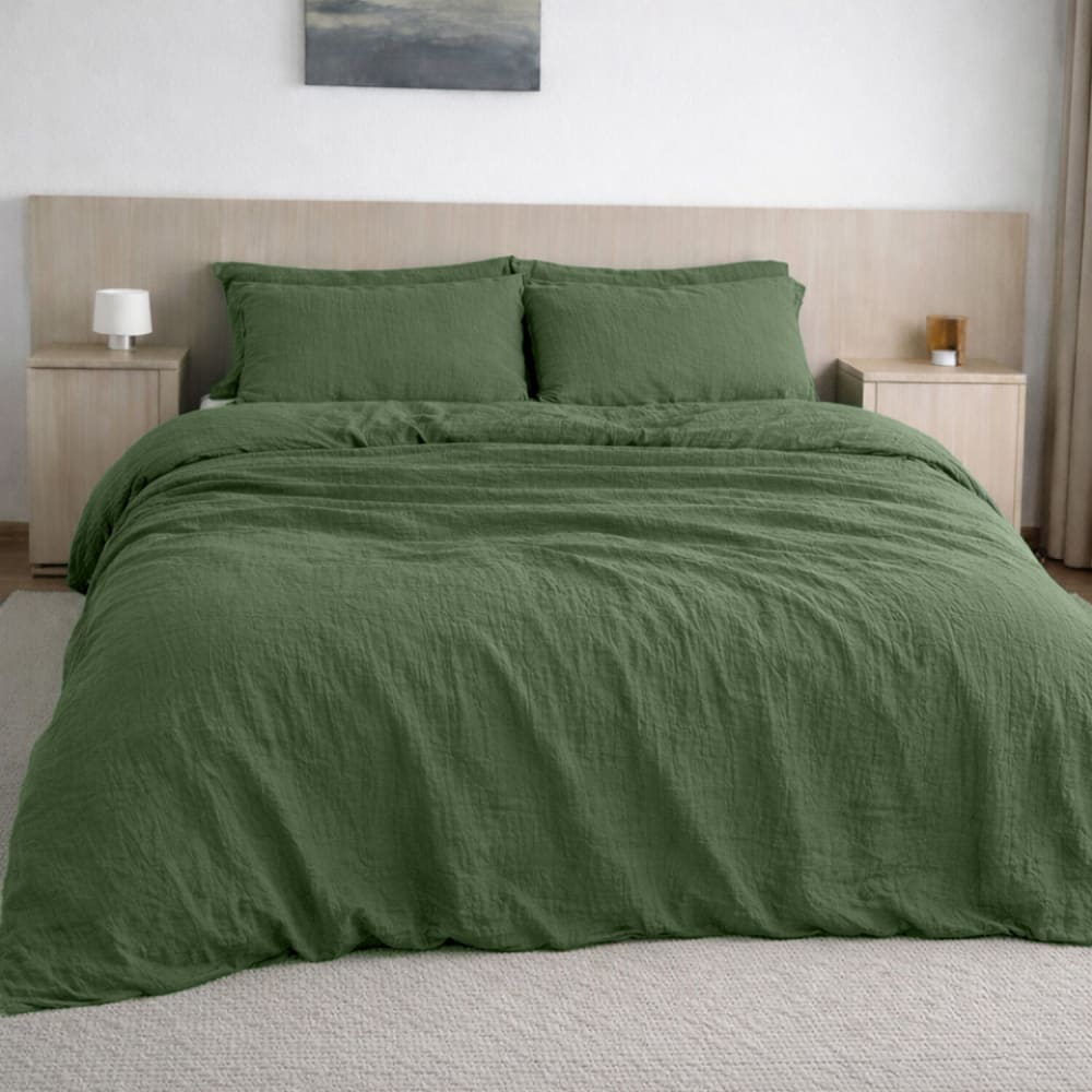Drap housse gaze de coton vert cèdre 140x190 cm — vue 3
