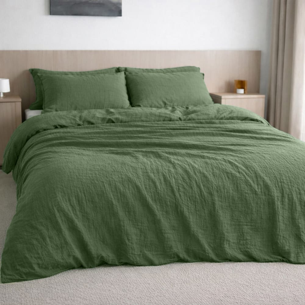 Drap housse gaze de coton vert cèdre 140x190 cm — vue 4