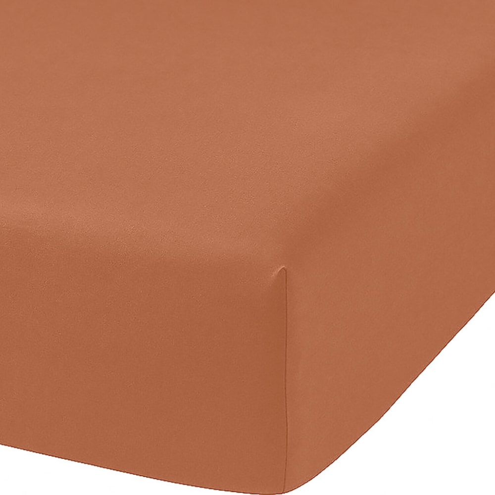 Drap housse percale de coton terracota 160x200 cm