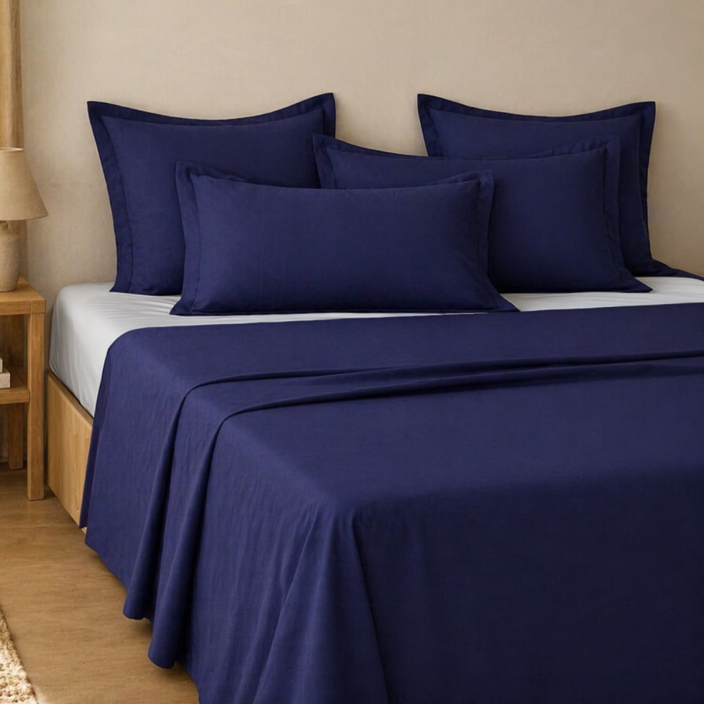 Parure de draps coton bleu 180x290 cm