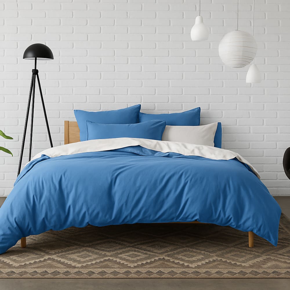 Housse de couette percale coton bleu 260x240 cm — vue 4