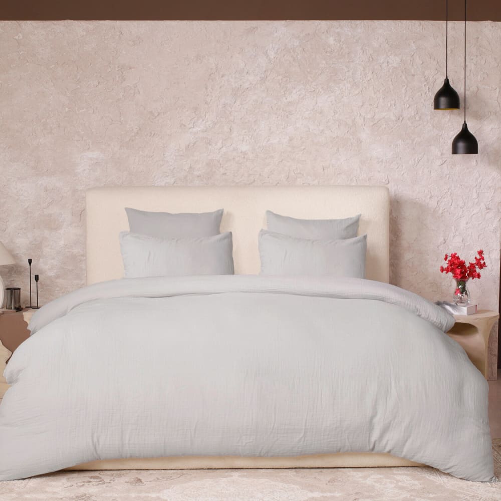 Parure housse de couette gaze de coton gris glacier 240x220 cm