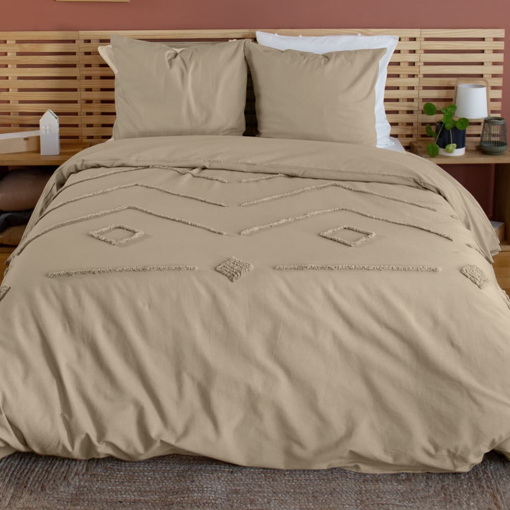 Parure housse de couette coton gris 260x240 cm