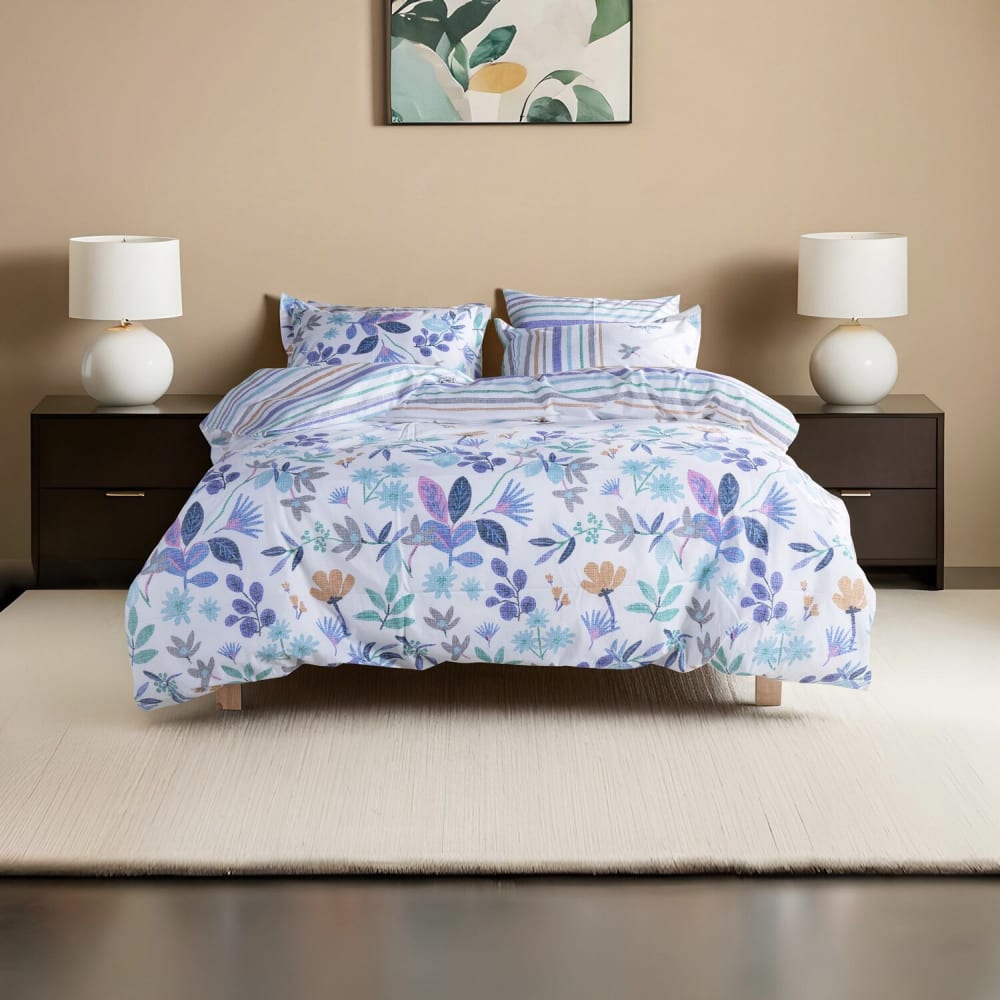 Parure housse de couette 100% coton imprimée + 2 taies 240x220 cm