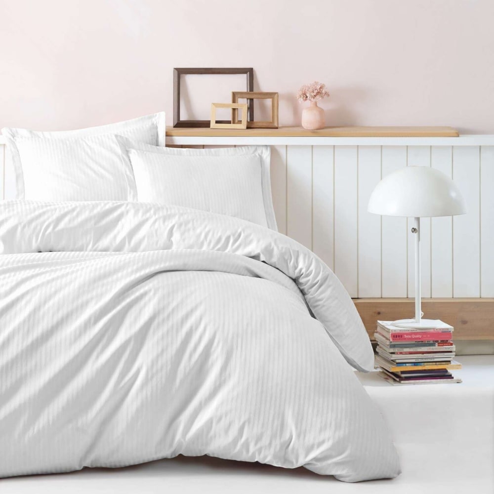 Parure de lit enfant 100% satin de coton uni blanc + 1 taie 140x200 cm