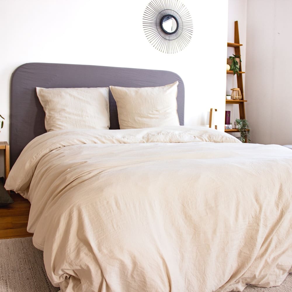 Parure housse de couette polyester beige sable 240x220 cm