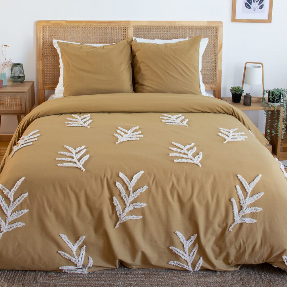 Parure housse de couette coton beige 240x220 cm