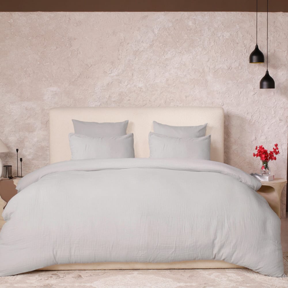 Parure housse de couette gaze de coton gris glacier 260x240 cm