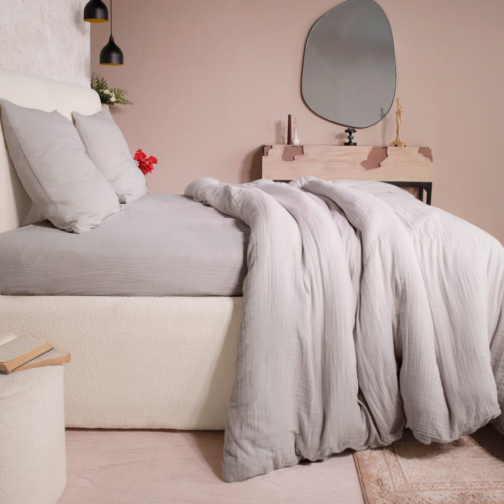 Parure housse de couette gaze de coton gris glacier 260x240 cm — vue 4