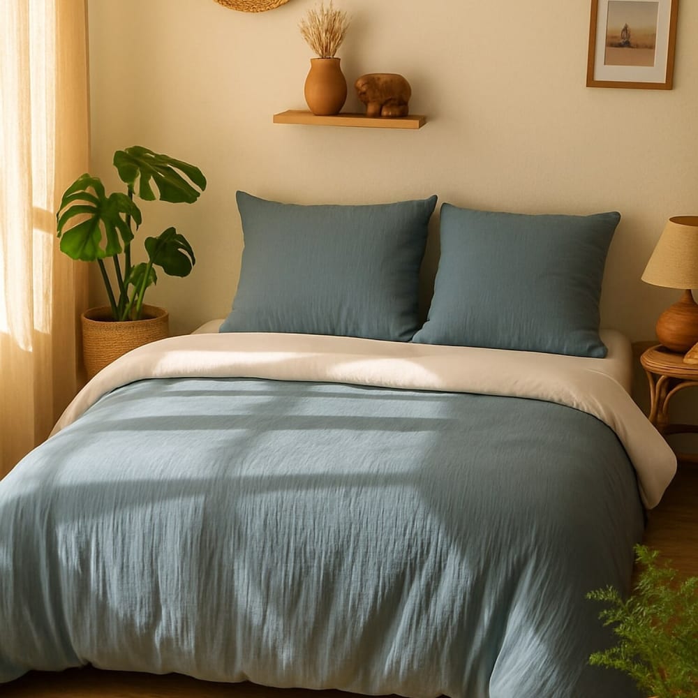 Parure housse de couette polyester bleu 240x220 cm