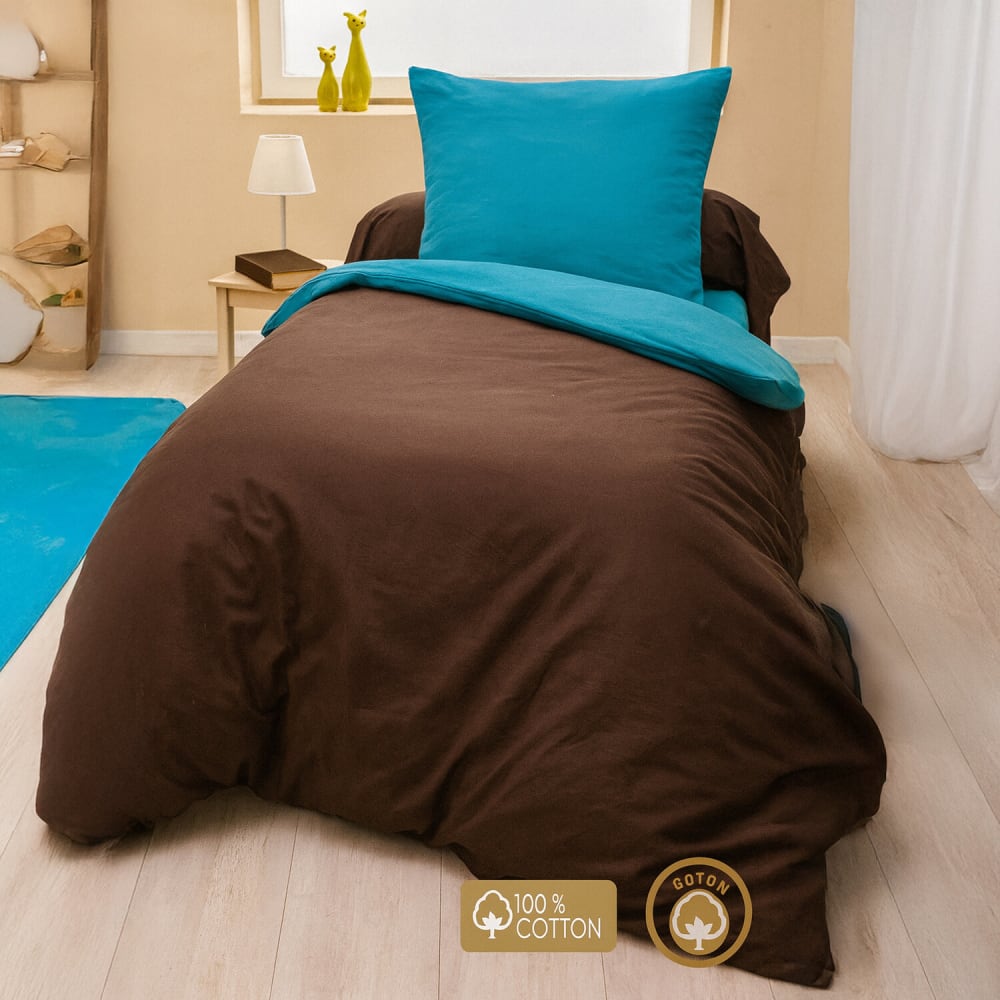 Parure housse de couette coton chocolat 260x240 cm