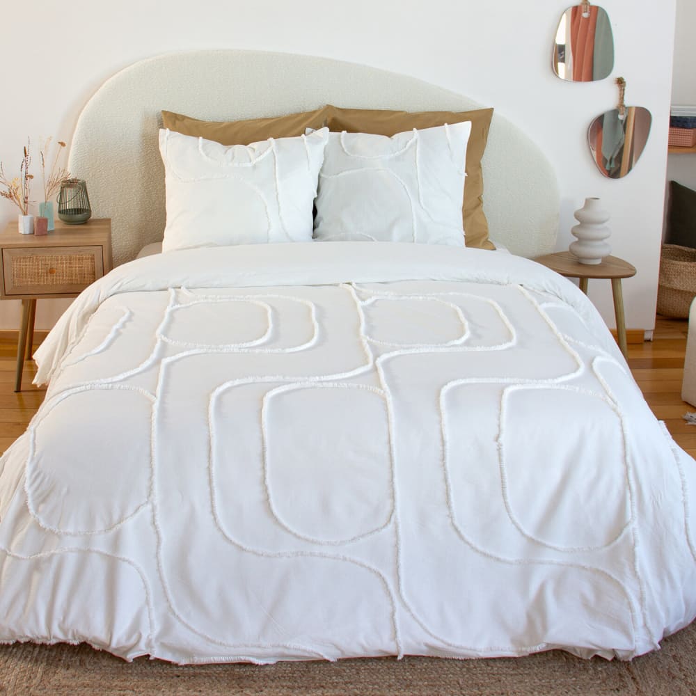 Parure housse de couette coton blanc 260x240 cm