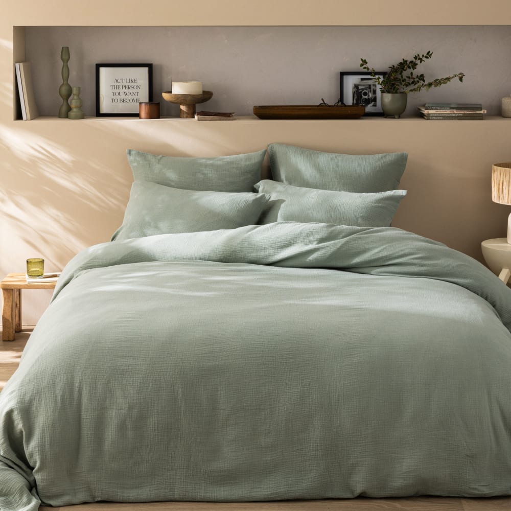 Parure de lit unie en coton lichen 240x220+2x50x70cm Parure de lit unie en coton lichen 240x220+2x50x70cm