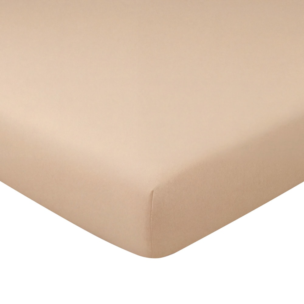 Drap-housse en coton beige 140x200x28cm