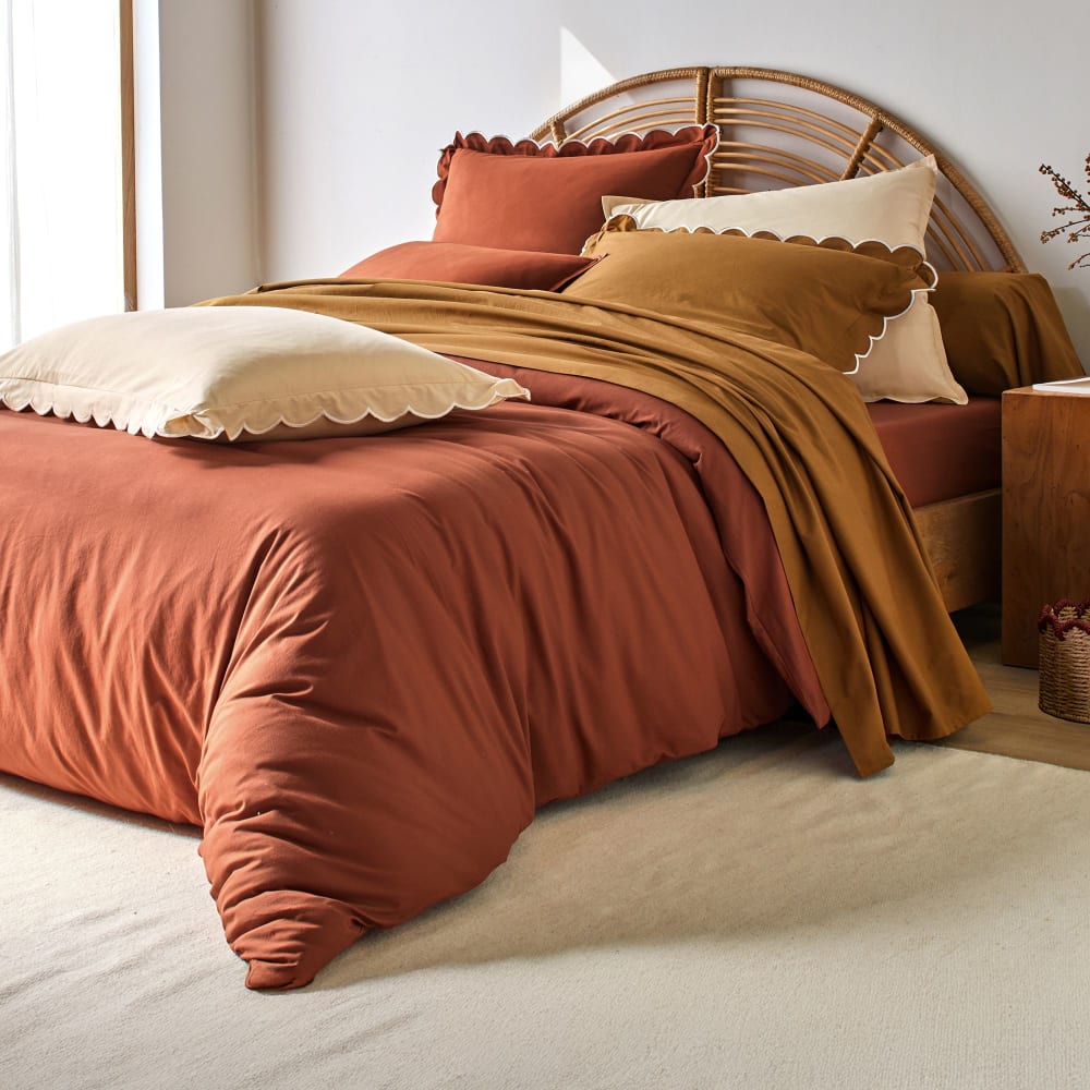 Drap-housse en coton orange sienne 140x200x28cm — vue 3