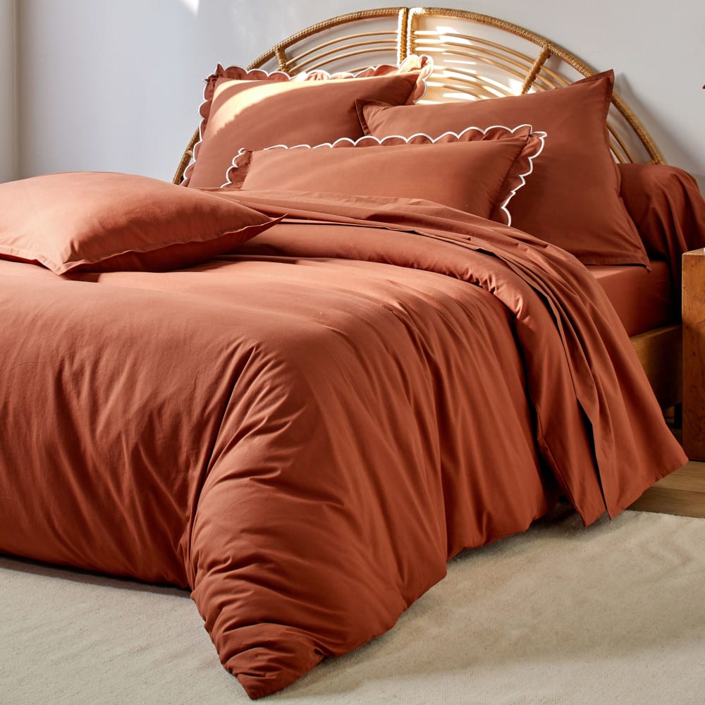 Drap-housse en coton orange sienne 140x200x28cm — vue 4