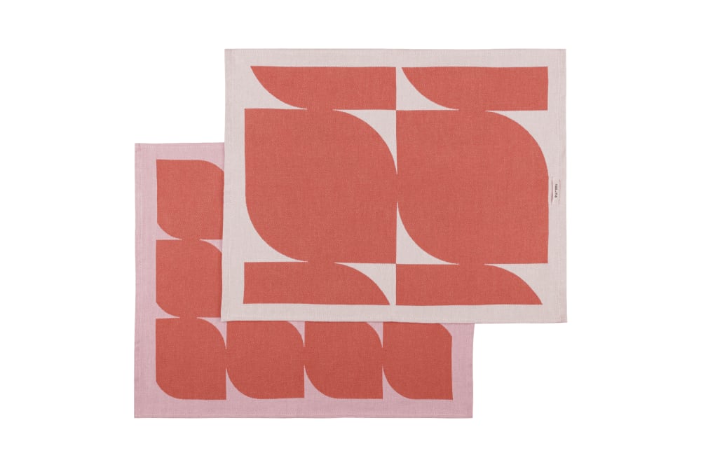 Torchons en coton, couleur terre cuite et rose, lot de 2