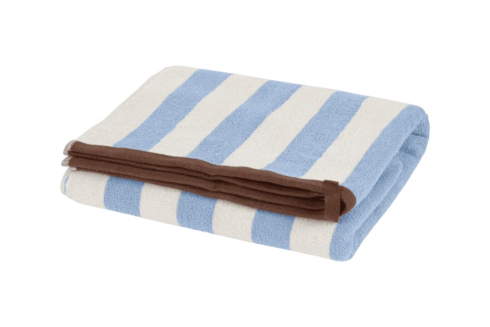 Serviette de bain en coton, rayures larges, bleue