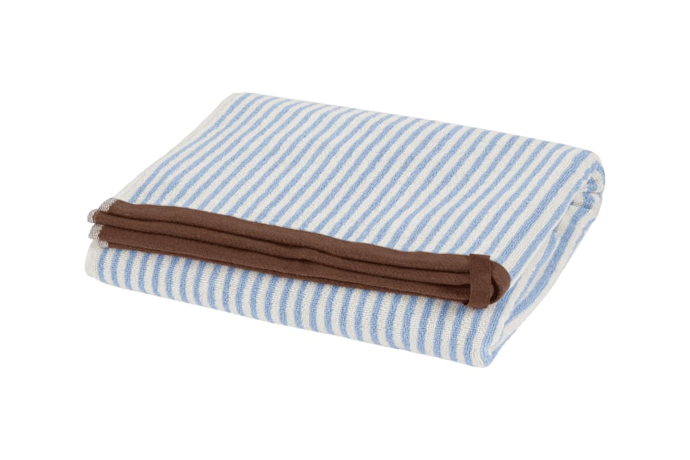 Serviette de bain en coton, rayures fines, bleue
