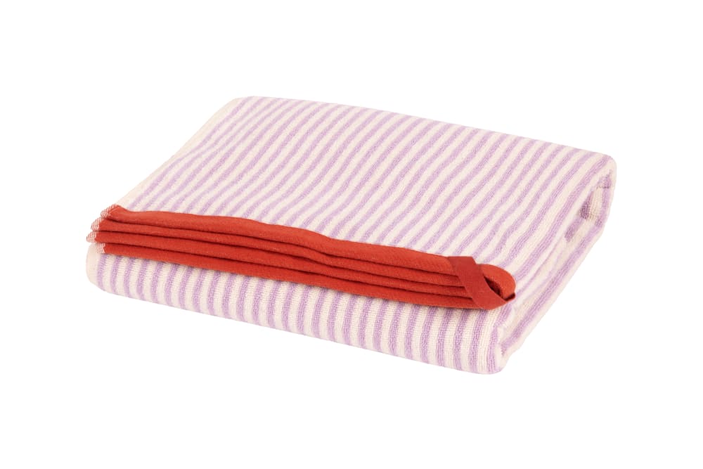 Serviette de bain en coton, rayures fines, violette