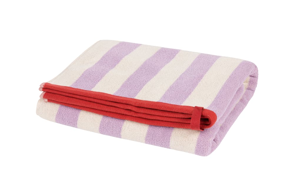 Serviette de bain en coton, rayures larges, violette