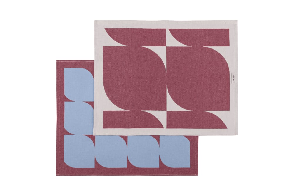 Torchons en coton, bordeaux et bleu, lot de 2