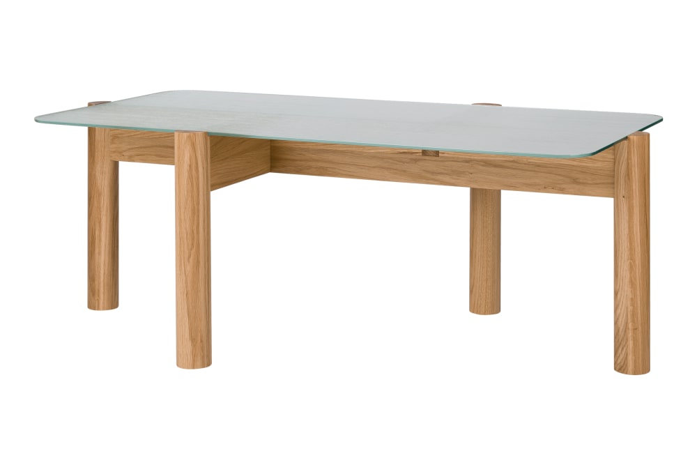 Table basse en chêne et verre trempé, marron