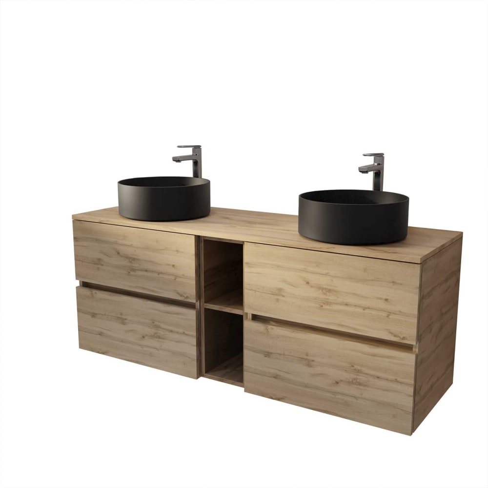 Meuble de salle de bains effet bois marron 46x140x56cm