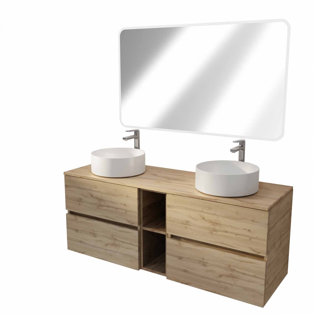 Meuble de salle de bains effet bois marron 46x140x56cm — Beyit