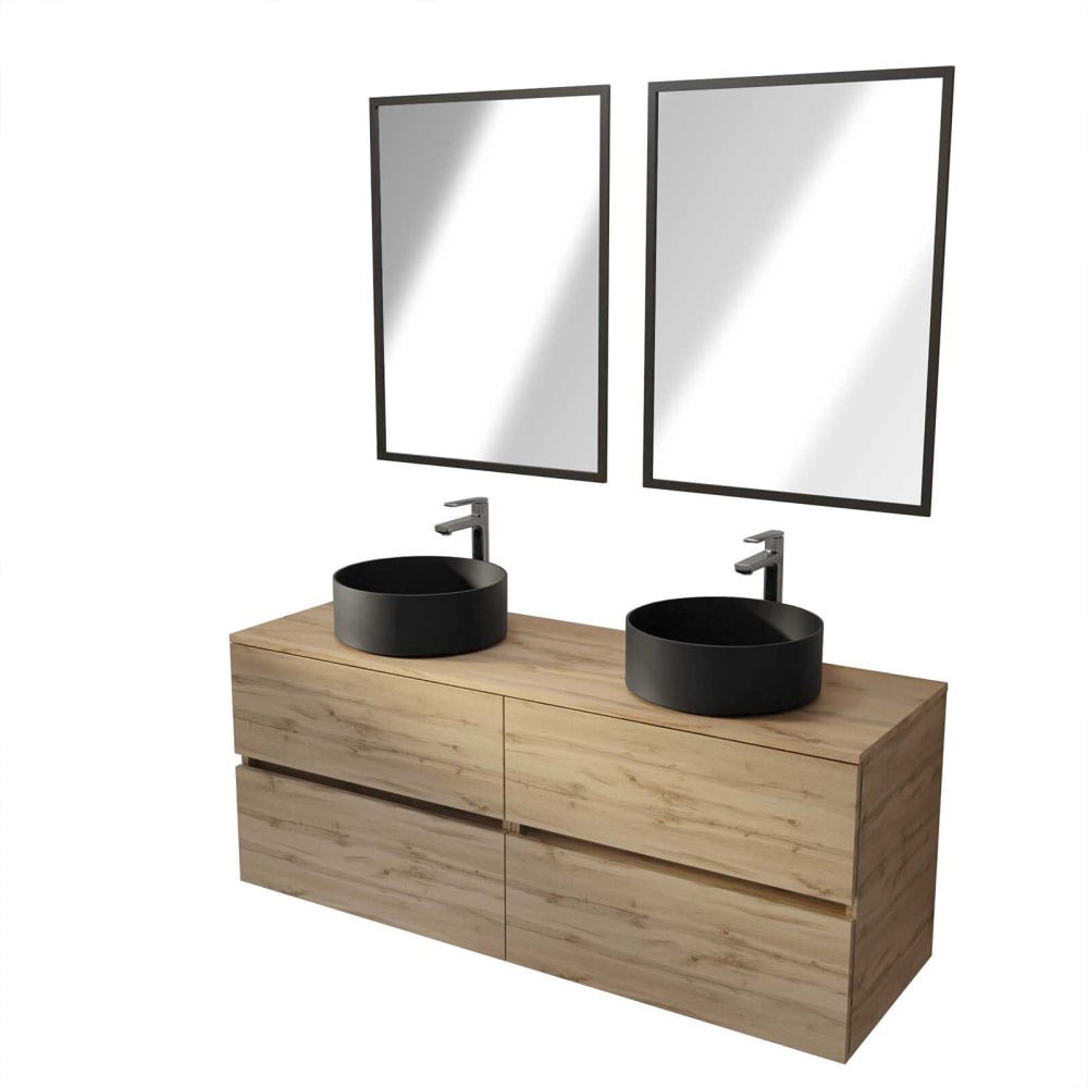 Meuble de salle de bains effet bois marron 46x140x56cm