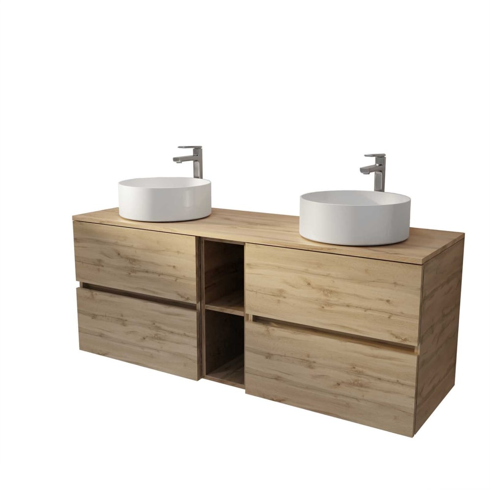 Meuble de salle de bains effet bois marron 46x140x56cm — Beyit