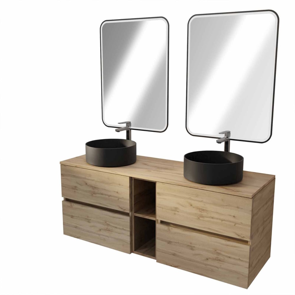 Meuble de salle de bains effet bois marron 46x140x56cm — Beyit