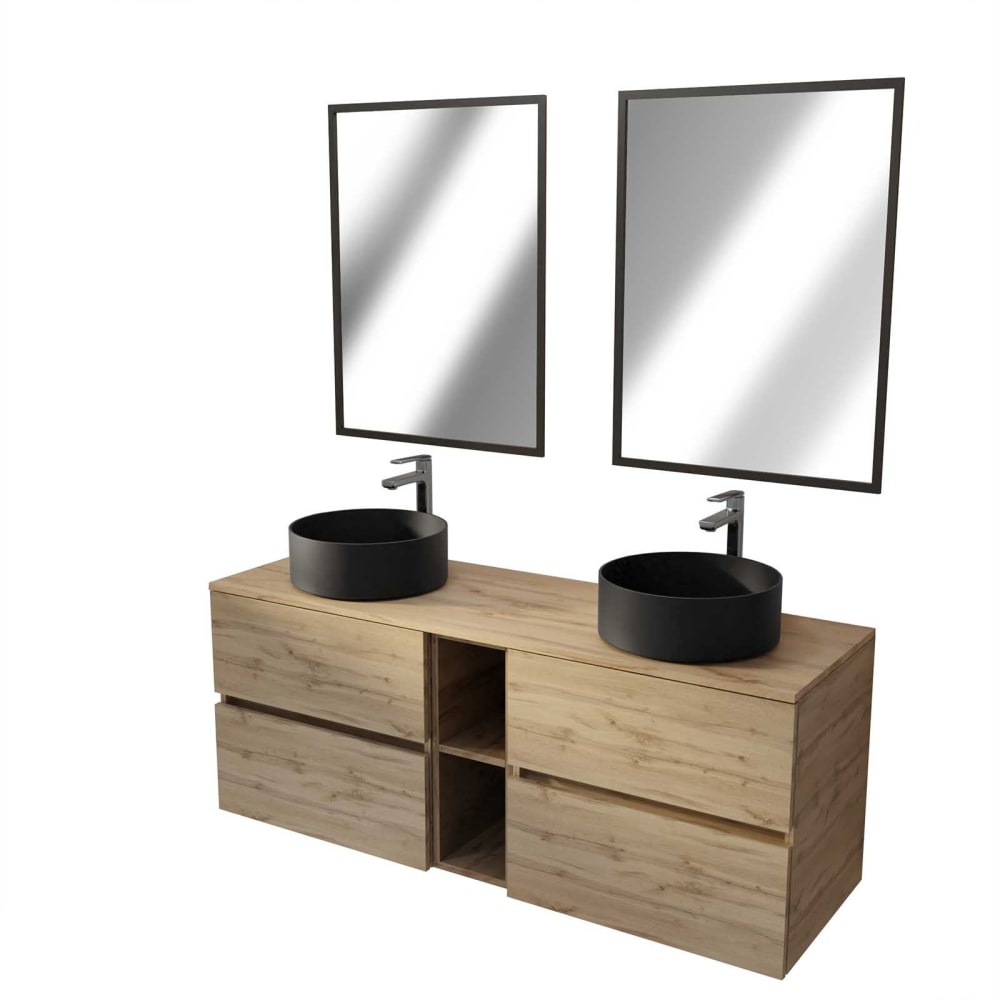 Meuble de salle de bains effet bois marron 46x140x56cm — Beyit