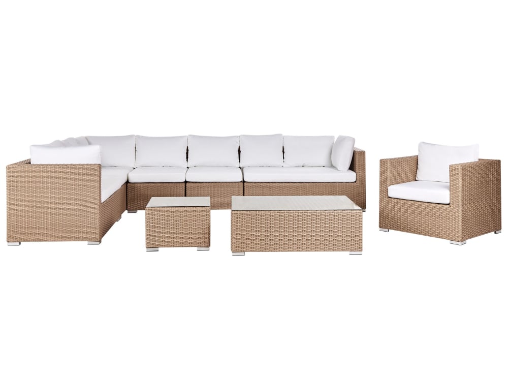 Lounge Set 8 Personen Aus Polyrattan, Beige