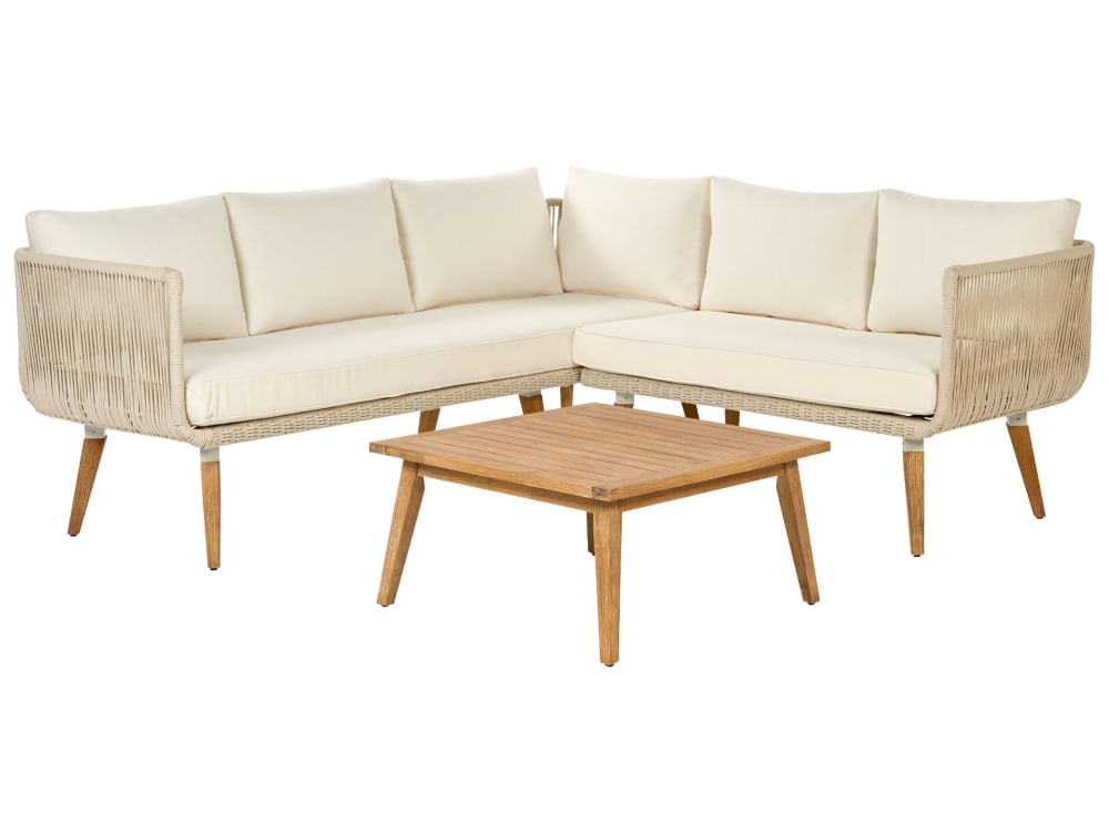 Lounge Set 5 Personen Aus Akazienholz, Beige