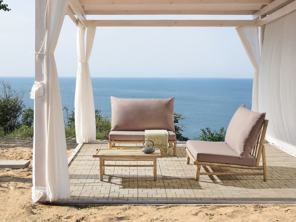 Set de salon d'extérieur 2 personnes en bambou marron