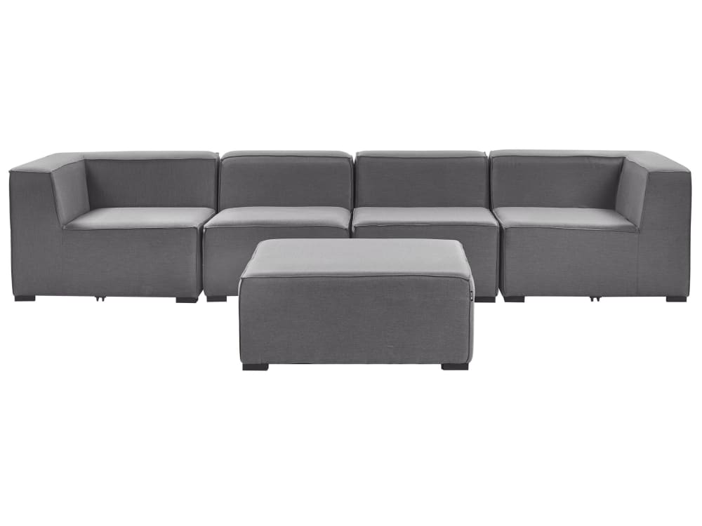 Sofa Mit Ottomane 4 Personen Aus Stoff, Grau
