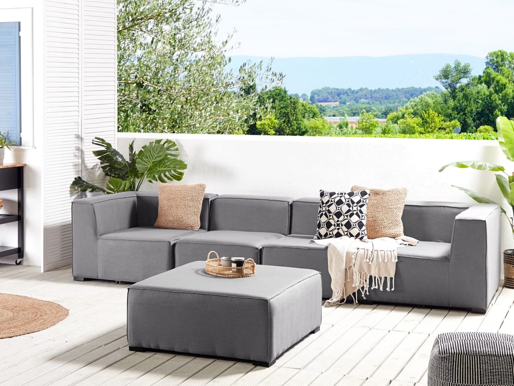 Sofa mit Ottomane 4 Personen aus Stoff, grau - Maisons Du Monde