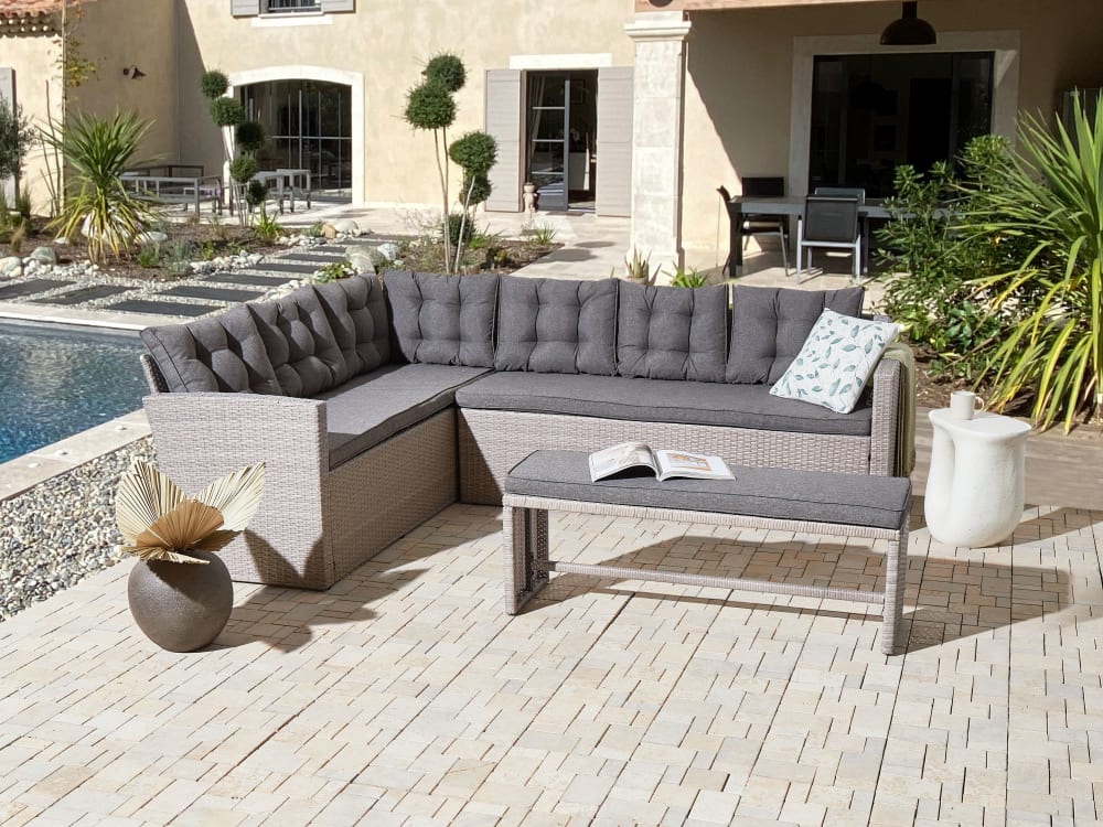 Ecksofa 8 Personen aus Polyrattan, grau - Maisons Du Monde
