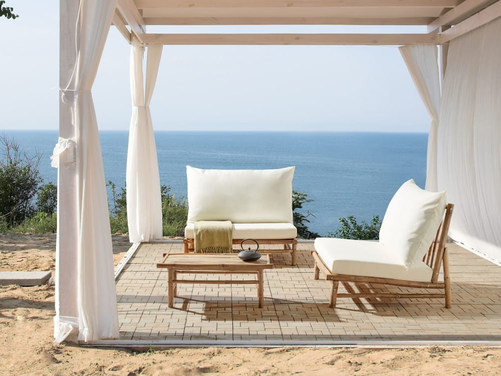 Set de salon d'extérieur 2 personnes en bambou marron